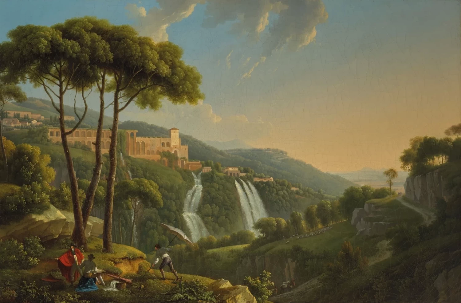 Alexandre Hyacinthe Dunouy - Veduta delle Scuderie di Mecenate e parte della città di Tivoli e delle sue cascate, 1788